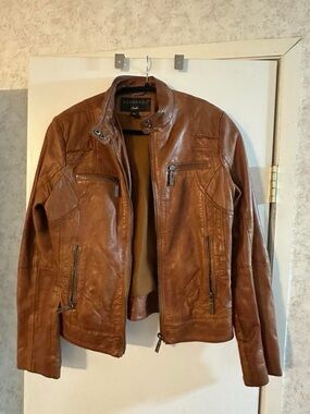 Bernardo Tan Leather Bomber Jacket